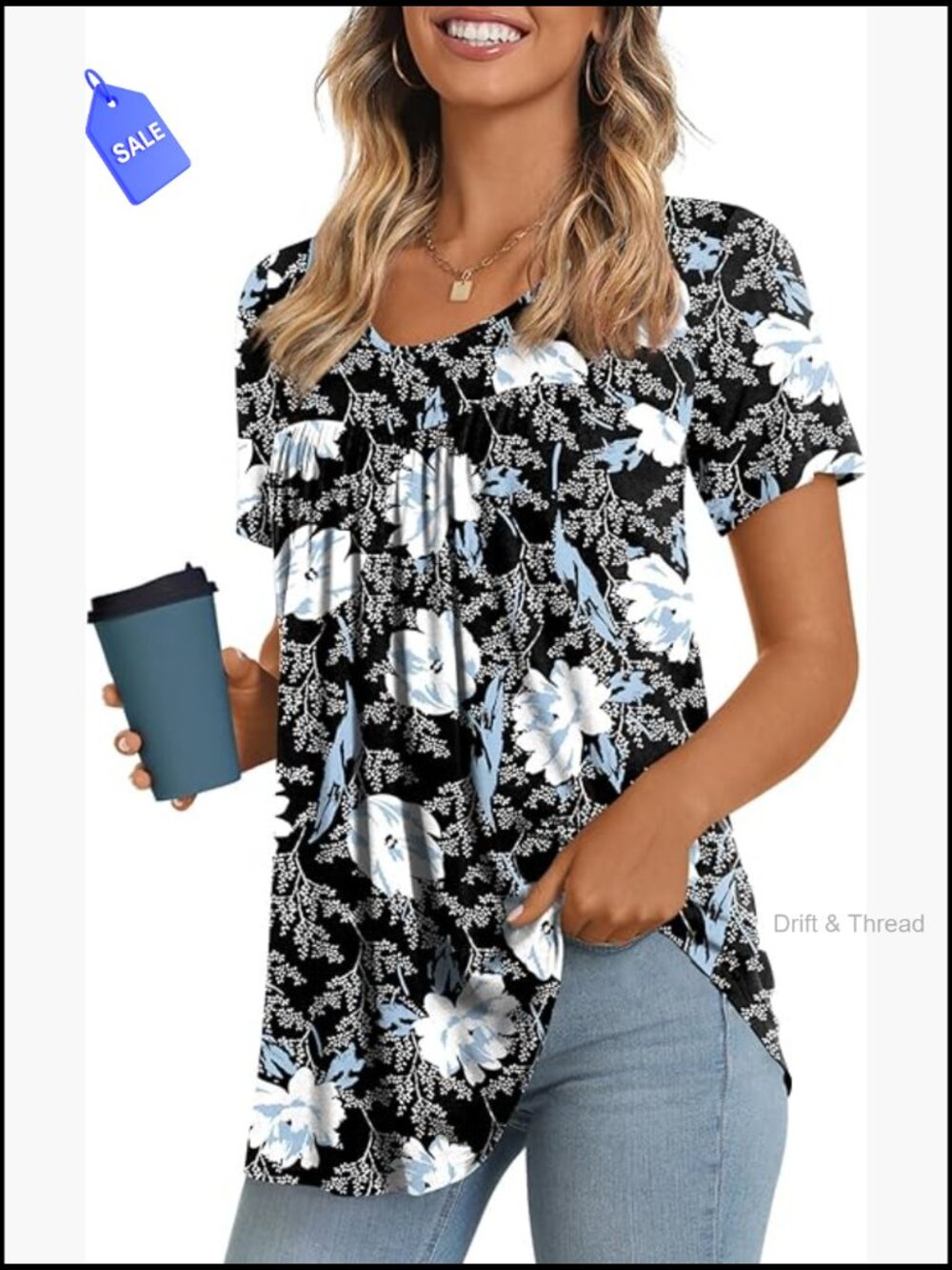 Soft Rayon Tunic Top Short Sleeve Loose Fit Floral Blouse S-4XL